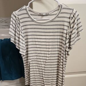 Green Envelope Gray Striped Short Sleeve Top